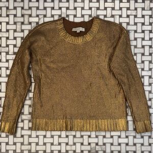 LOFT Metallic Gold Crew Neck Sweater